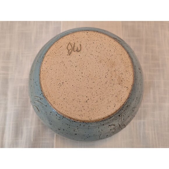Handcrafted Studio Pottery Speckled Blue Gray Bowl 6 3/4" Diameter Signed JW - Picture 7 of 10